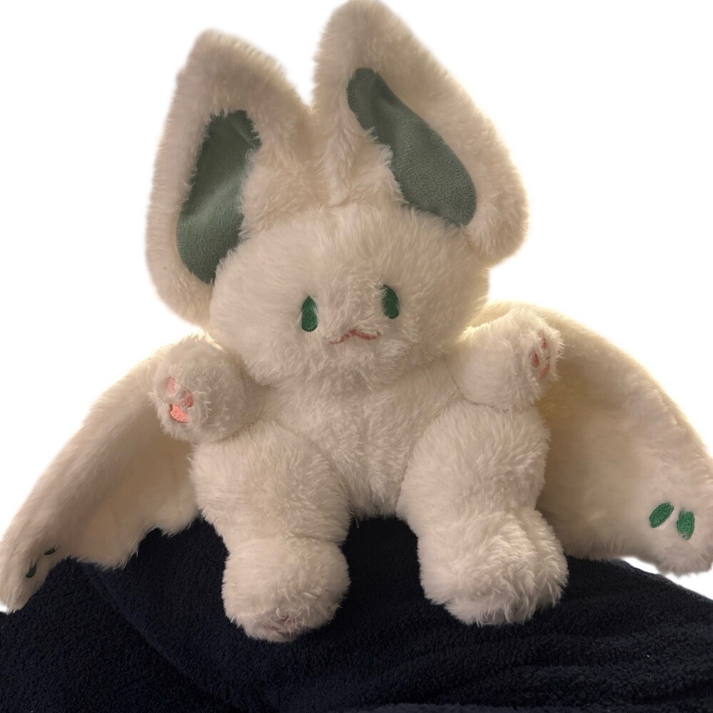 Kawaii White Leaf Bat Plush - Rare Green Ear Manta Bat Stuffed Animal